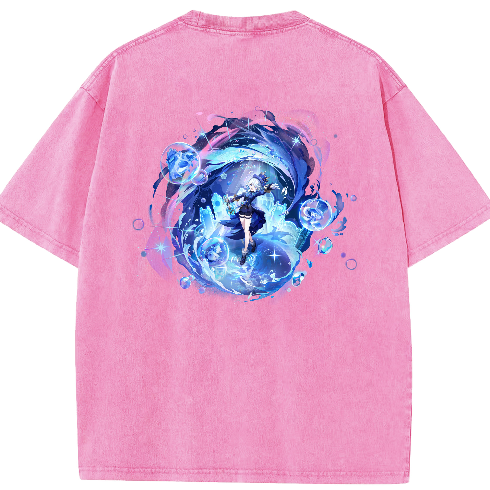 げんし神 フリーナ genshin Furina 綿100% ヴィンテージ風 半袖Tシャツ（背面プリント）